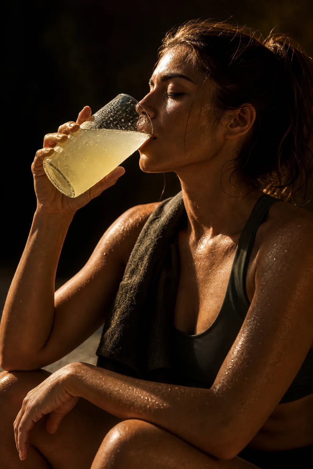 Person drinking a cold electrolyte drink after exercise