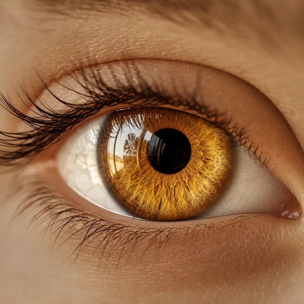 Close-up of a human eye in warm light