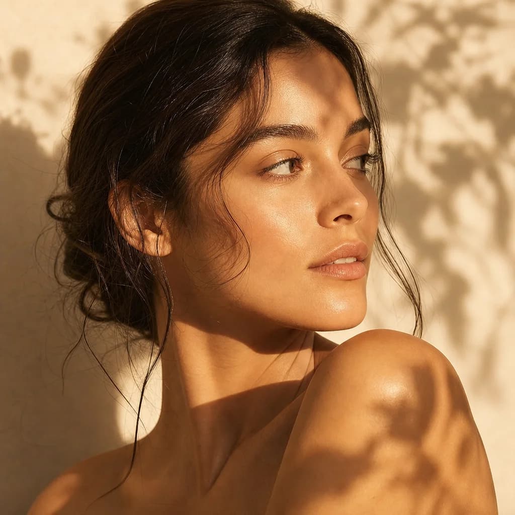 Golden hour sunlight falling across bare skin