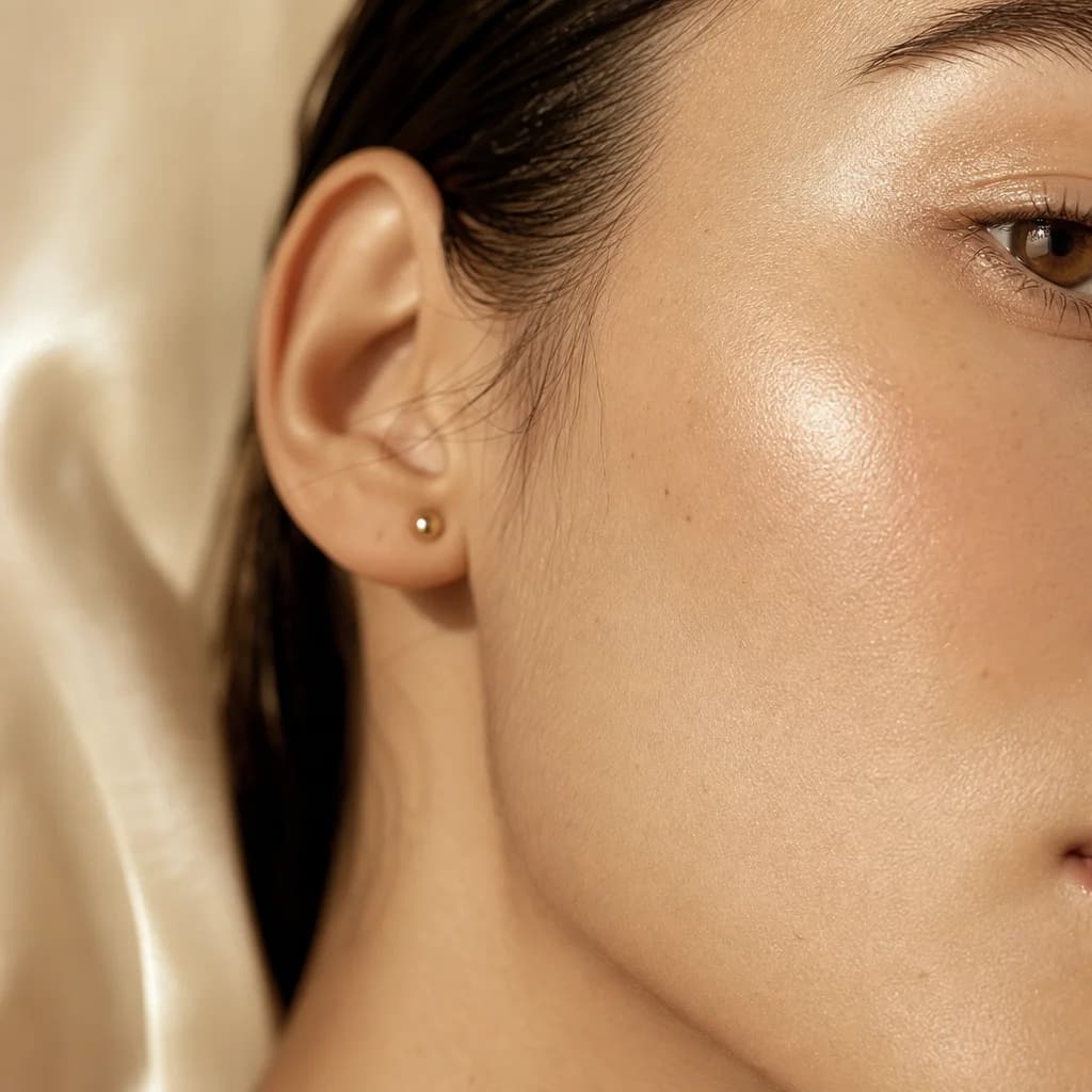 Close-up of smooth, firm skin in warm directional daylight